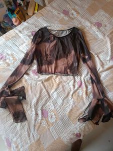 Georgette solid crop top with ruffled sleeves