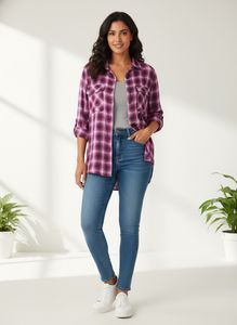 Purple Plaid Button-Up Shirt