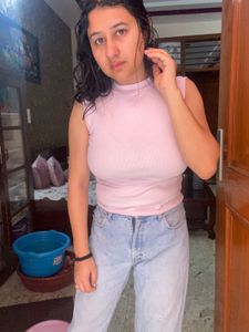 Cute Pink Ribbed Mock Neck Top💞