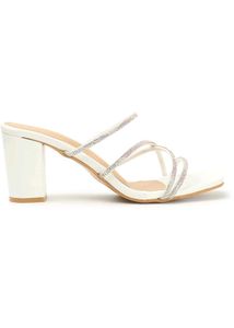 Iconics White Rhinestone Heels - Size 6