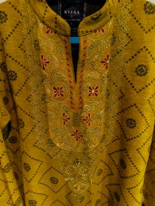 Elegant Mustard Embroidered Kurta Set Woolen
