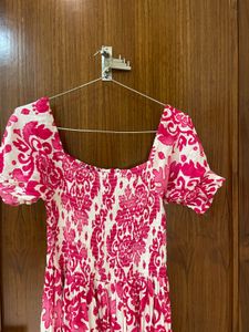 Chic Pink Floral Print Midi Dress