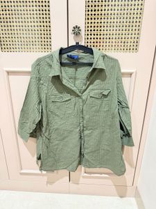 Green Striped Button-Up Shirt