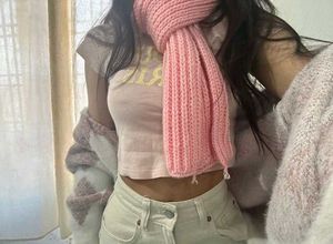 Pink Knitted Scarf with Bow