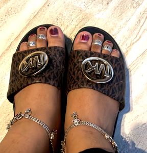 Michael Kors Brown Logo Slides