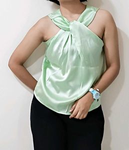 Mint Green Satin Halter Neck Top