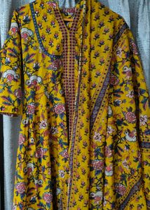 beautiful yellow Floral Print Kurta with Dupatta