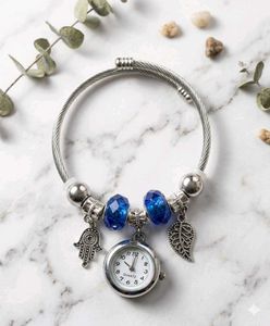 Charm Watch Bracelet with Blue Beads