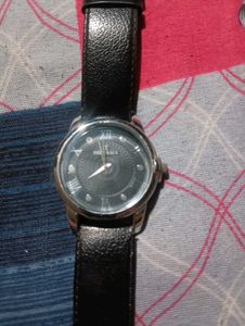 Men's Black Leather Strap Watch