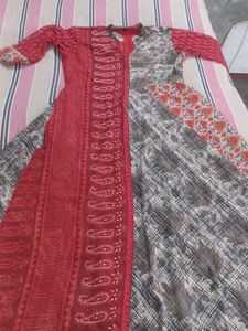 Elegant Red & Grey Kurta with full flair