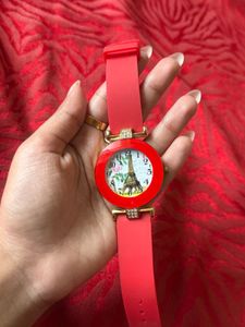 ❤️ Stylish Paris-Themed Red Watch – Like New!