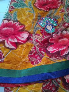 Printed Saree With Work &amp; Unstitched Blouse