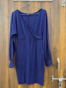 URBANIC Navy Blue Ribbed Wrap Dress