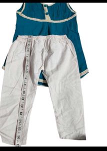 Teal Blue Top &amp; White Pants Set for Girls
