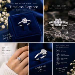 Stunning Diamond Flower Ring 925 Silver