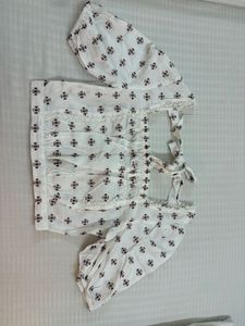Boho White Printed Cropped Top