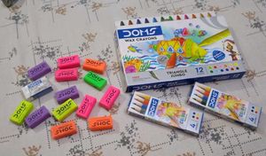 DOMS Wax Crayons & Erasers Set