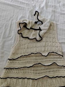 Cream Knit Ruffle Top
