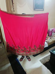 Beautiful Pink Saree with Embellished Blouse