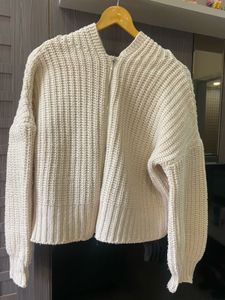 Cream Knit Zip-Up Jacket