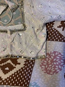 Designer White Mirror Work Blouse