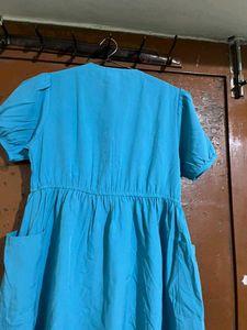Bright Blue Button-Up Midi Dress