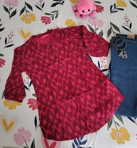 Pink Ikat Print Kurta