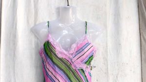 Vintage Striped Lace Trim Cami Top
