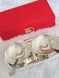 🆕 German Silver Plate &amp; Bowl Set with Spoon❣️