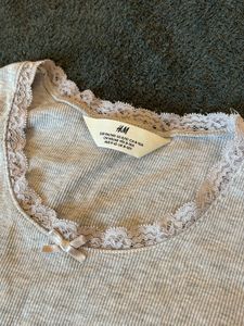 Grey Lace Trim Basic Top