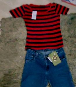 Set 2 5-pocket Denim Trousers &amp;Top