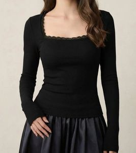 Premium Black Lace Trim Long Sleeve Top