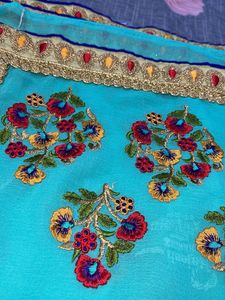 Elegant Teal Embroidered Saree