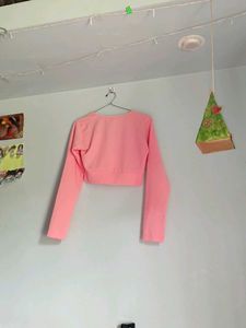 Pink Cropped Long Sleeve Top