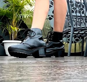 Black Lace-Up Ankle Boots
