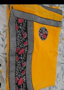 Elegant Yellow Saree with Floral Embroidery