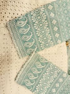 Beautiful White and Sea green Cotton Chikankari ku
