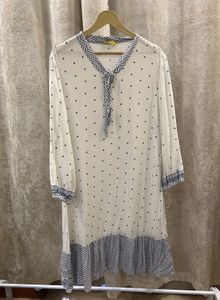 White Polka Dot Kurta with Blue Print