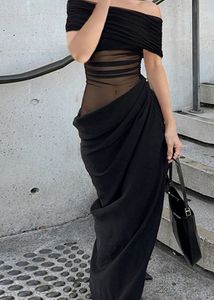 Gothic Sheer Off-Shoulder Maxi Dress