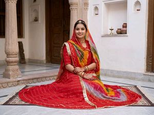 red rajasthani suit
