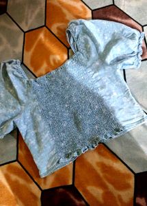 Light Blue Star Print Cropped Top