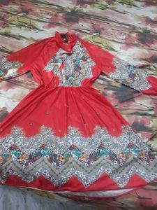 back is same Red Floral Print Dress with f