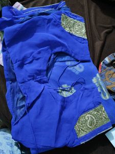 Royal Blue Saree with Gold Paisley Print