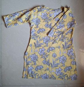 Yellow Floral Print Kurta | Size M
