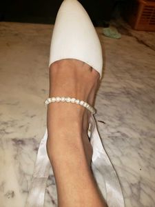 White D'Orsay Flats with Pearl &amp; Ribbon Detail