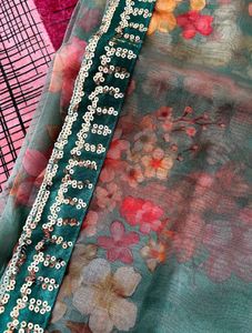 Unused Floral Organza Saree