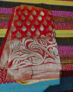 yellow , orange Embroidered Saree