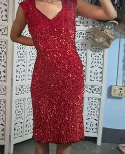 100% Silk Sparkling Red Party Dress