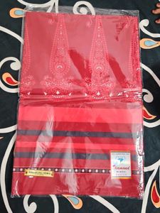Red Saree with Paisley & Stripes