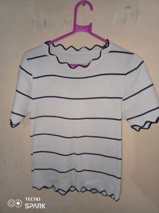 Striped Ruffle Trim Crop Top